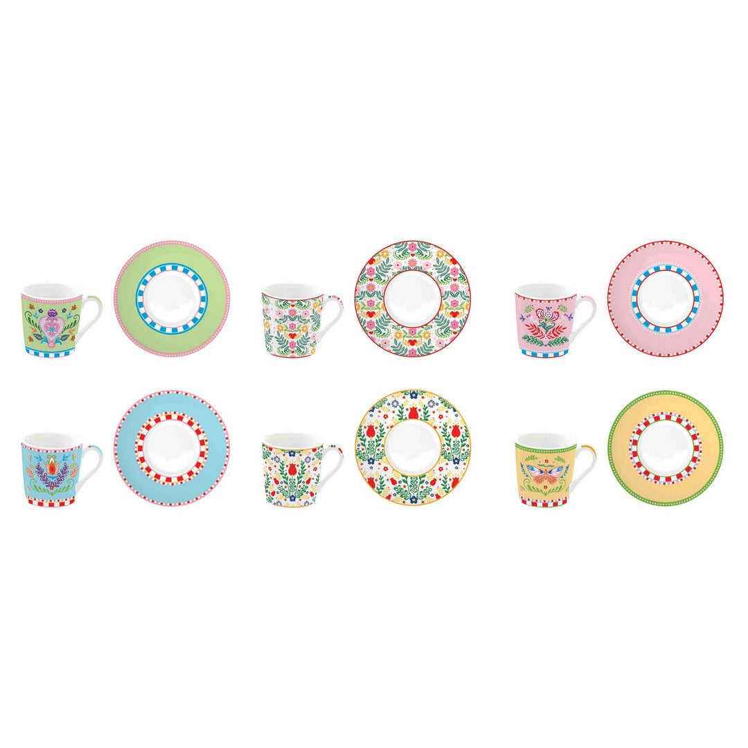 Easy Life Set 6 tazze caffè in porcellana "Spring Folk" 100 ml