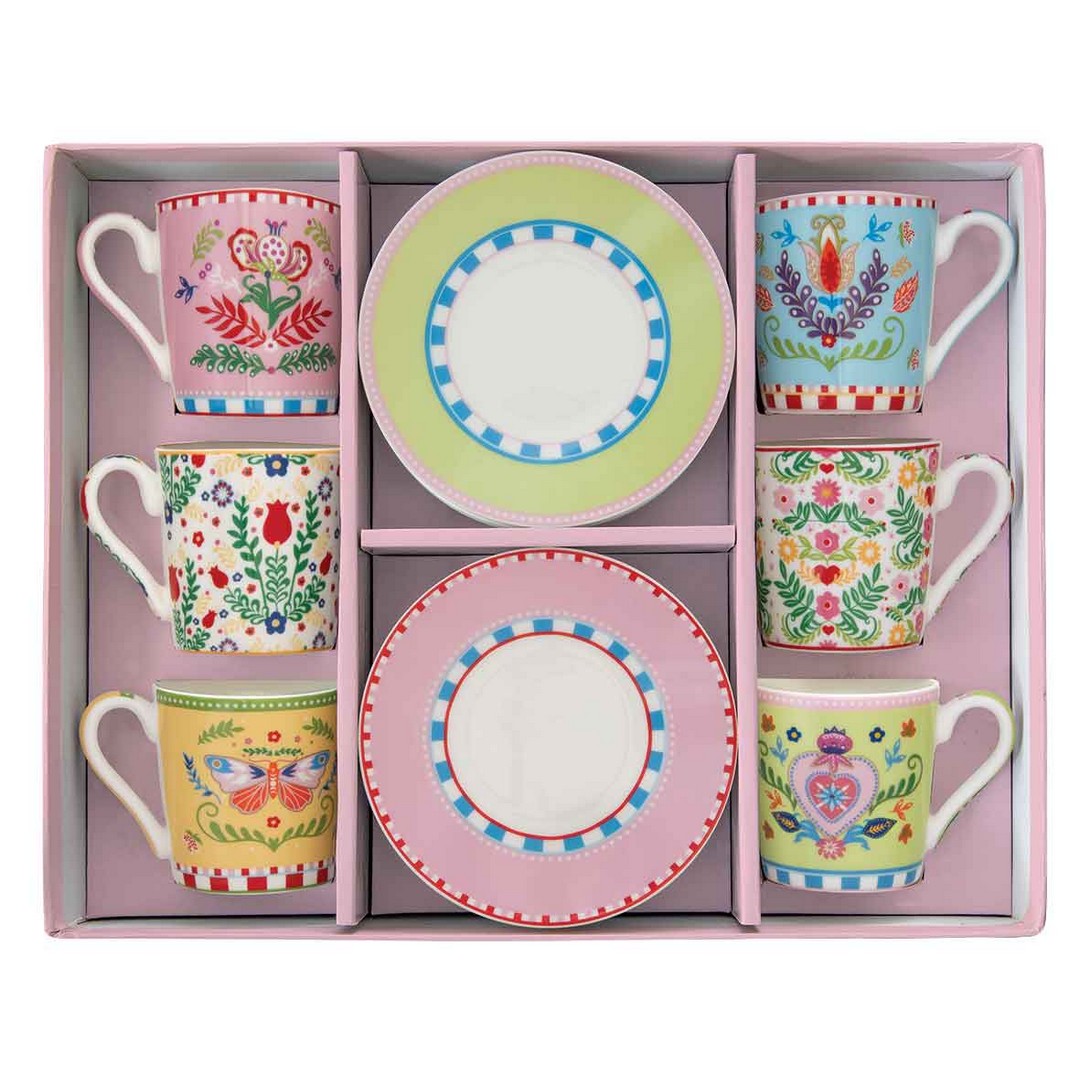 Easy Life Set 6 tazze caffè in porcellana "Spring Folk" 100 ml