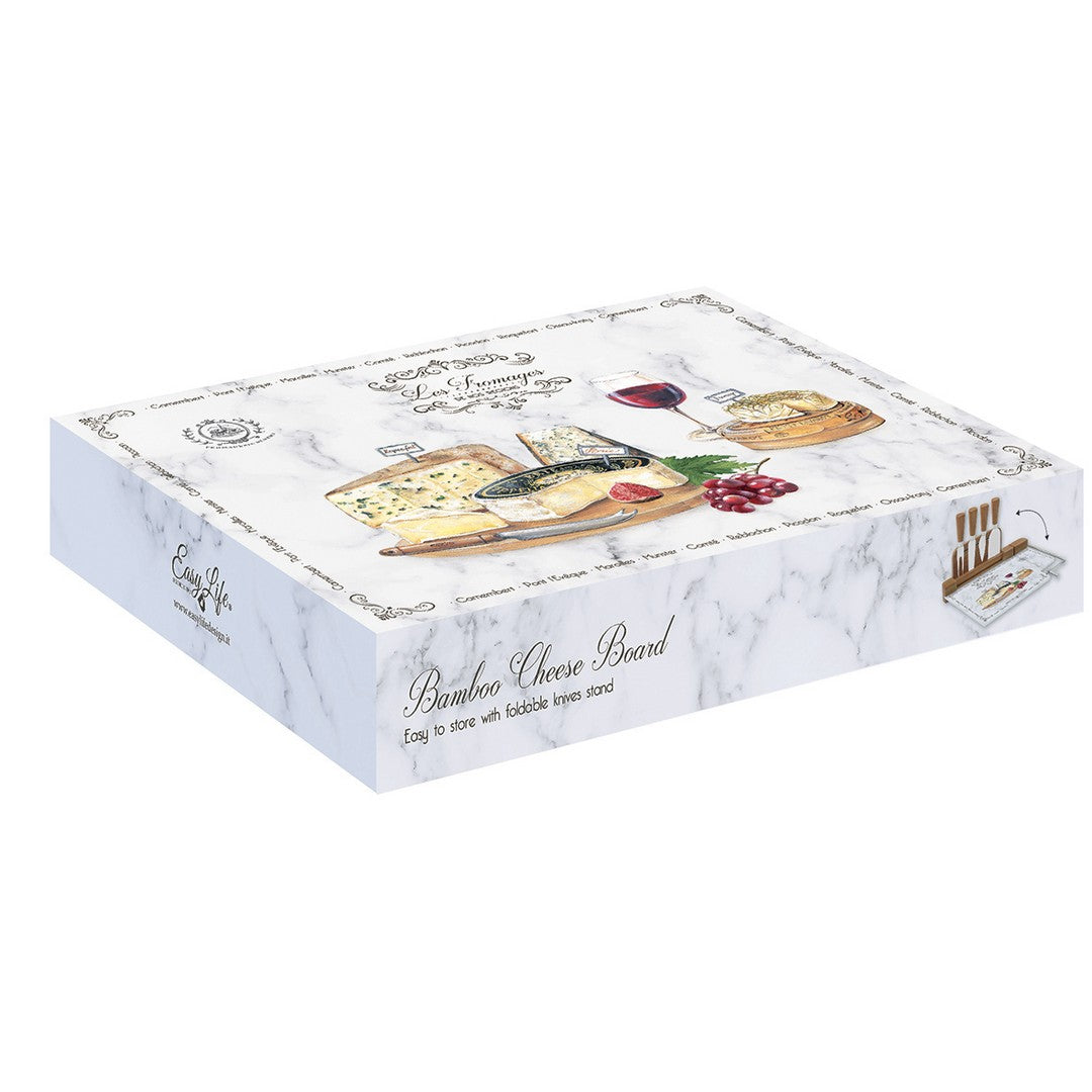 Easy Life Tagliere formaggi in vetro con filo e 4 coltelli "Les Fromages"