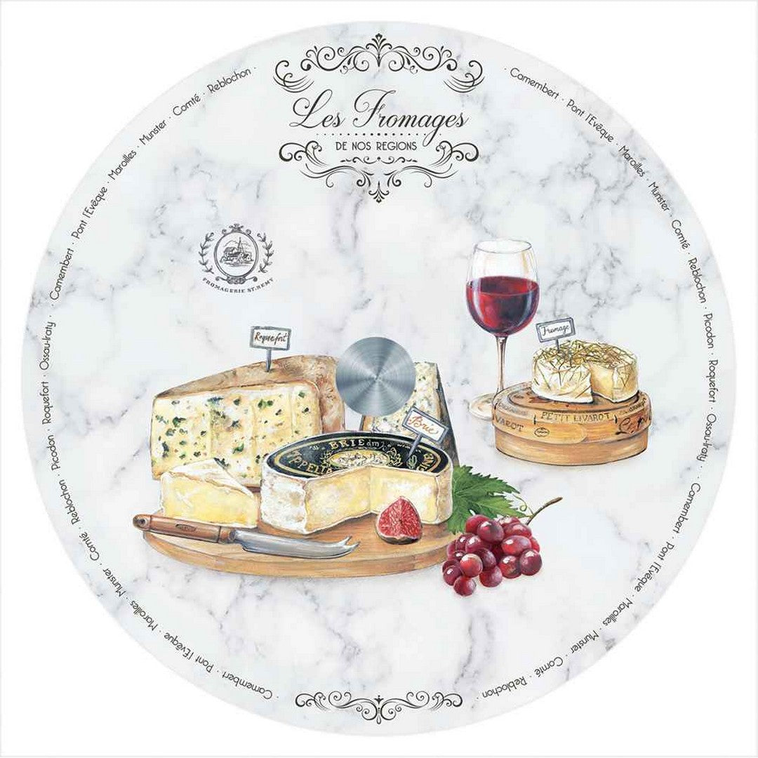 Easy Life Piatto tagliere da cucina girevole in vetro "Les Fromages"