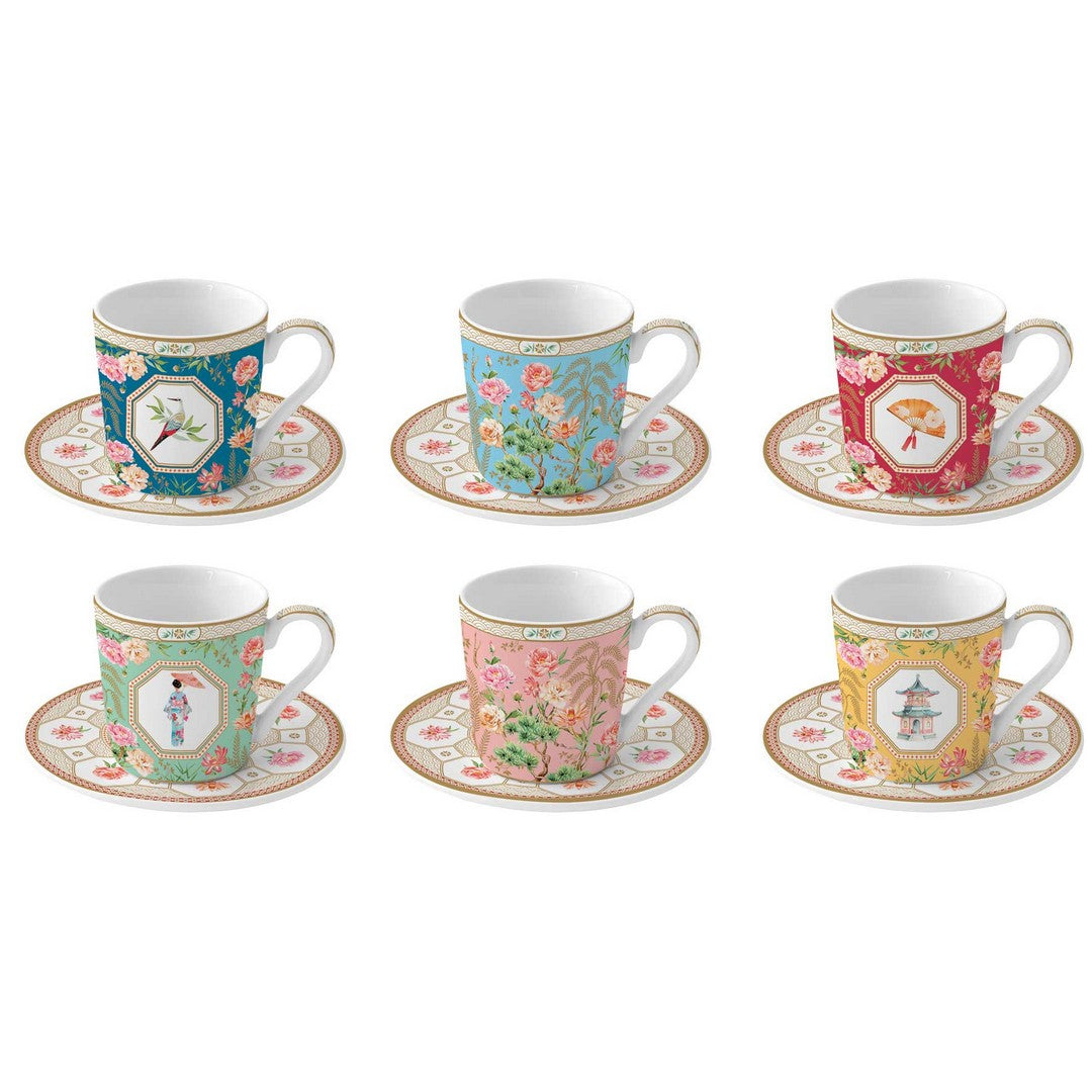 Easy Life Set 6 Tazzine Espresso 100ml con piattini Jardins d'orient