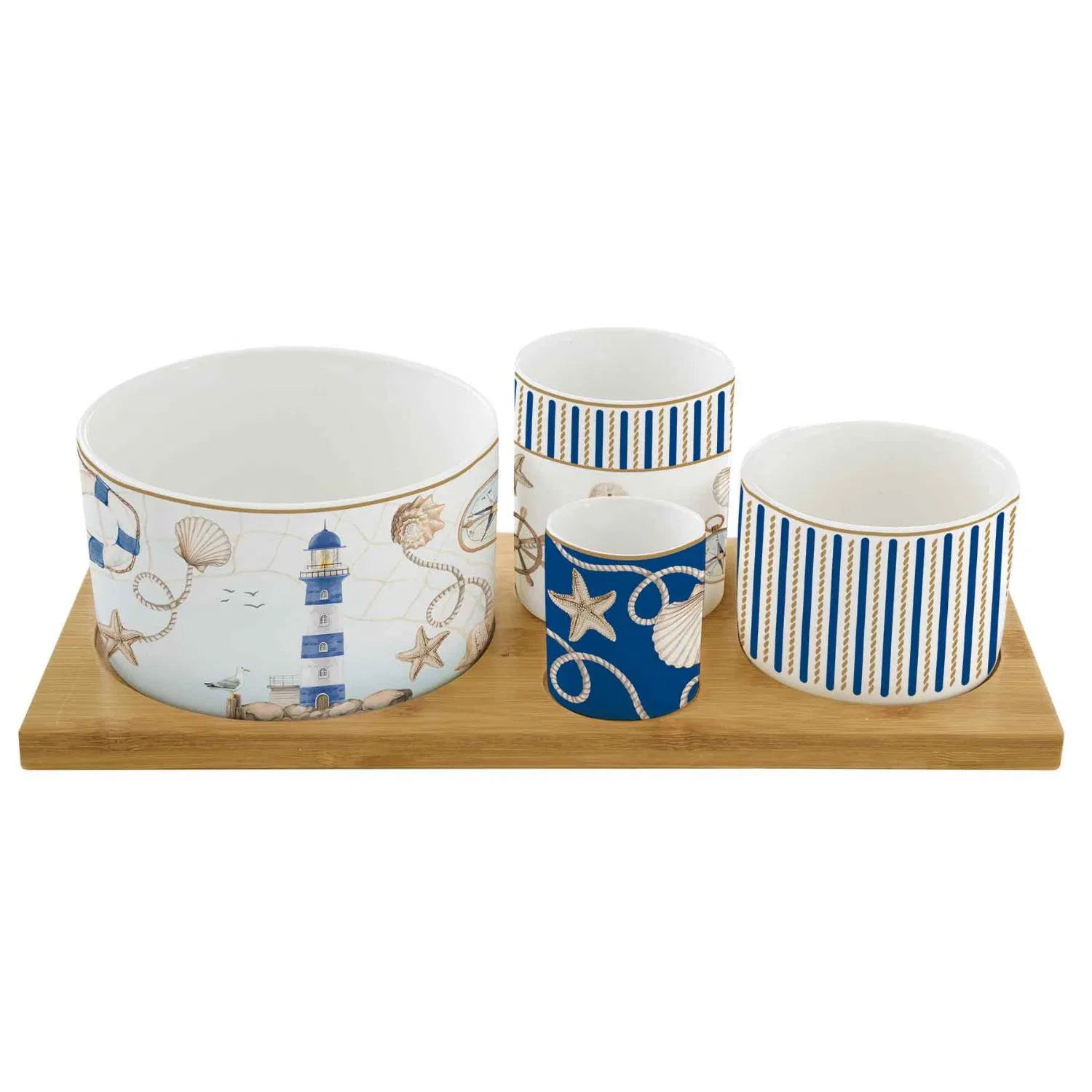 Set aperitivo in bamboo con 4 ciotole in porcellana in - BLUE LIGHTHOUSE