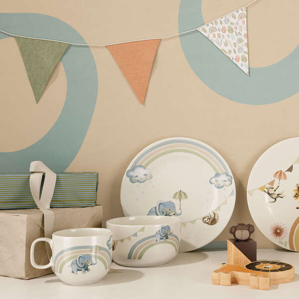 Boho Kids Set di stoviglie per bambini 3 pz.  blu, Premium Porcelain