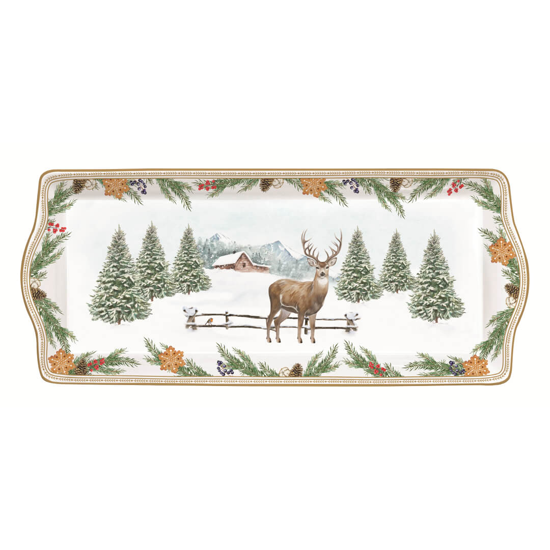 VASSOIO WHITE FOREST 35x15CM / RETTANGOLARE / PORCELLANA