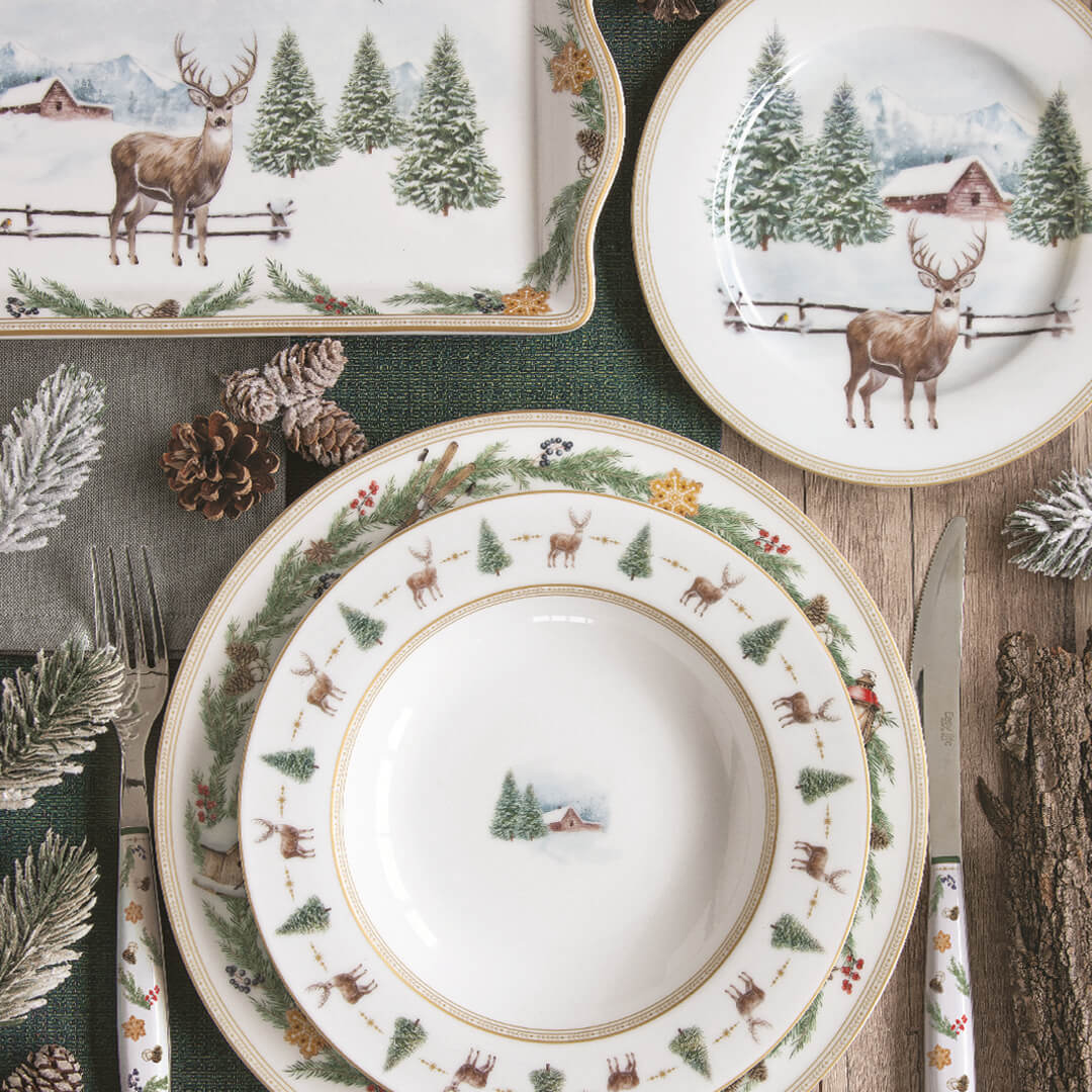 VASSOIO WHITE FOREST 35x15CM / RETTANGOLARE / PORCELLANA
