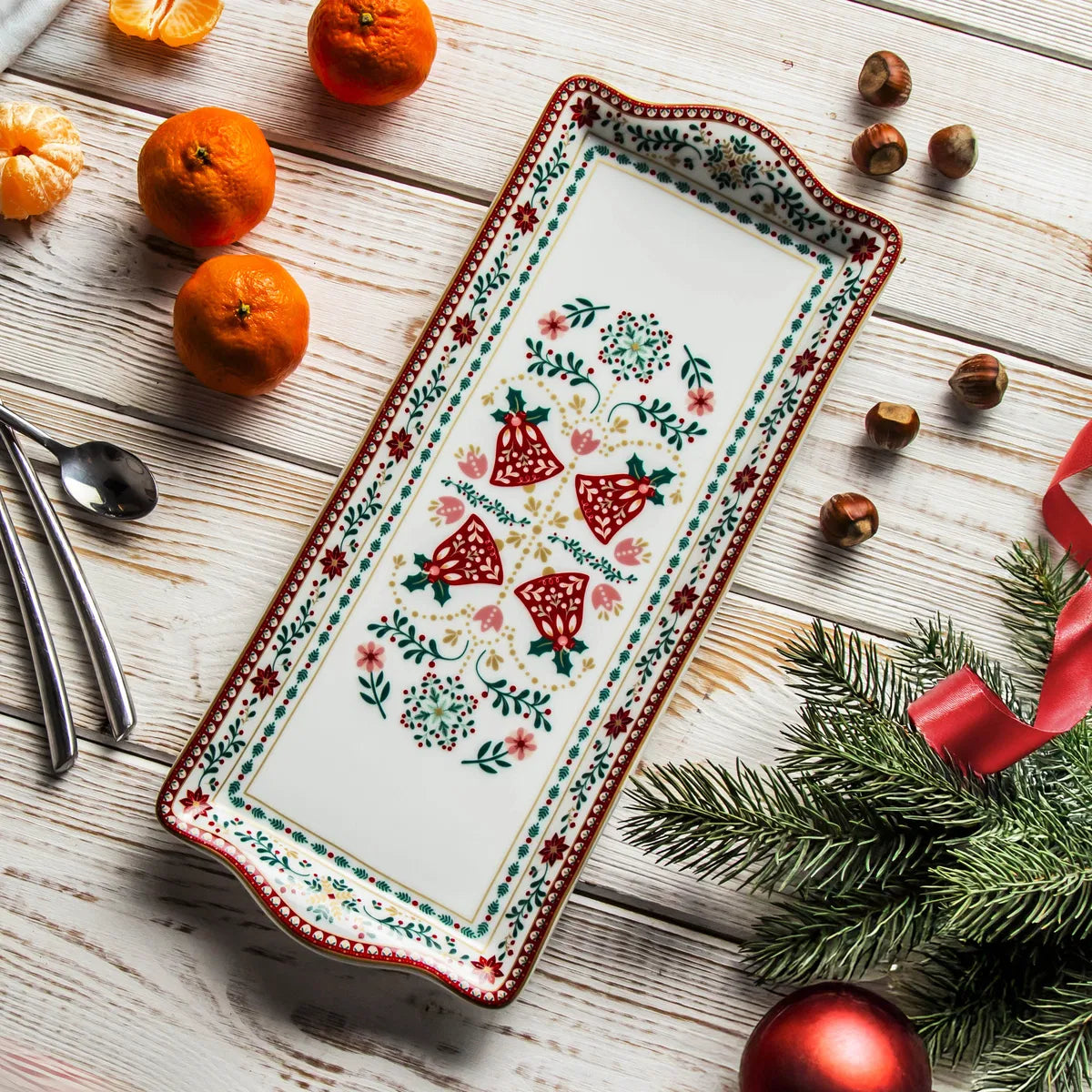 vassoio natalizio in porcellana CHRISTMAS FOLK 35 x 15 cm