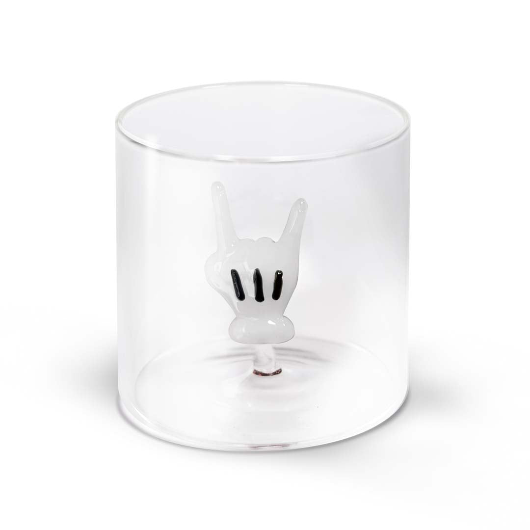 Bicchiere in vetro borosilicato con soggetto in vetro MANO