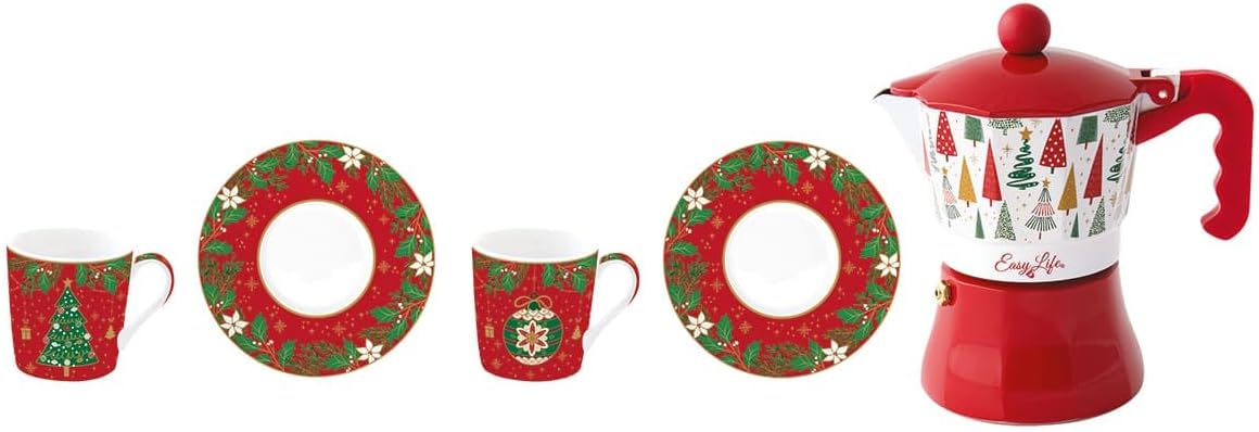 Easy Life - set 2 tazzine espresso con piattini e caffettiera 3 tazze
